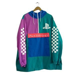 PlayStation Bioworld Pastel Colorblock Checkered Sleeve Hooded Windbreaker XXL
